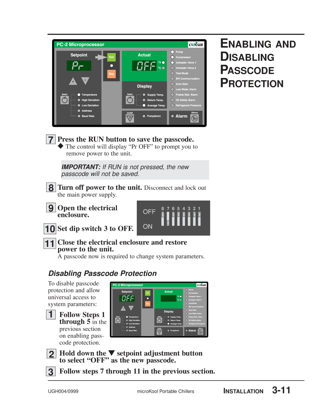 Conair MPW, MPA manual Press the RUN button to save the passcode, Open the electrical, Follow Steps 1 through 5 