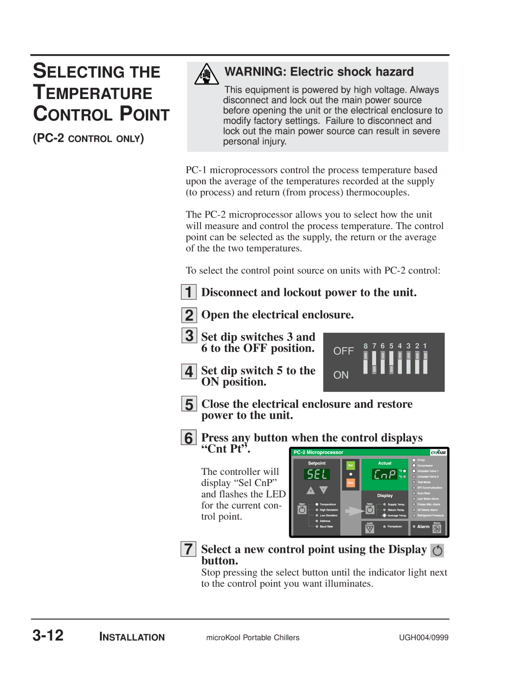 Conair MPA, MPW manual Selecting Temperature Control Point, Select a new control point using the Display button 