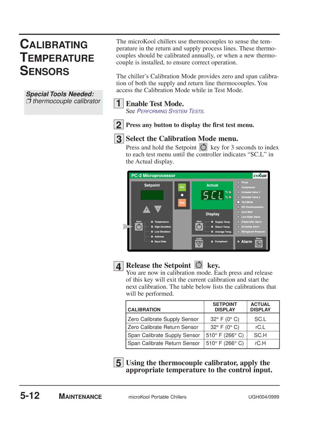 Conair MPA, MPW manual Calibrating Temperature Sensors, Release the Setpoint key 