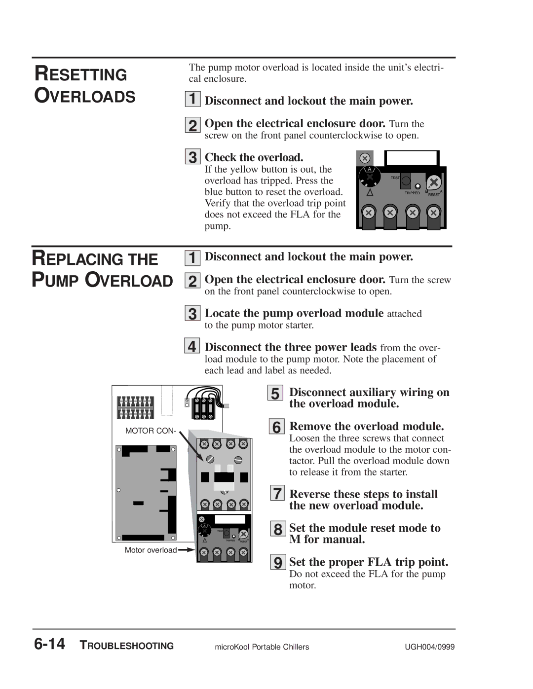 Conair MPA, MPW manual Resetting Overloads, Check the overload, Locate the pump overload module attached 