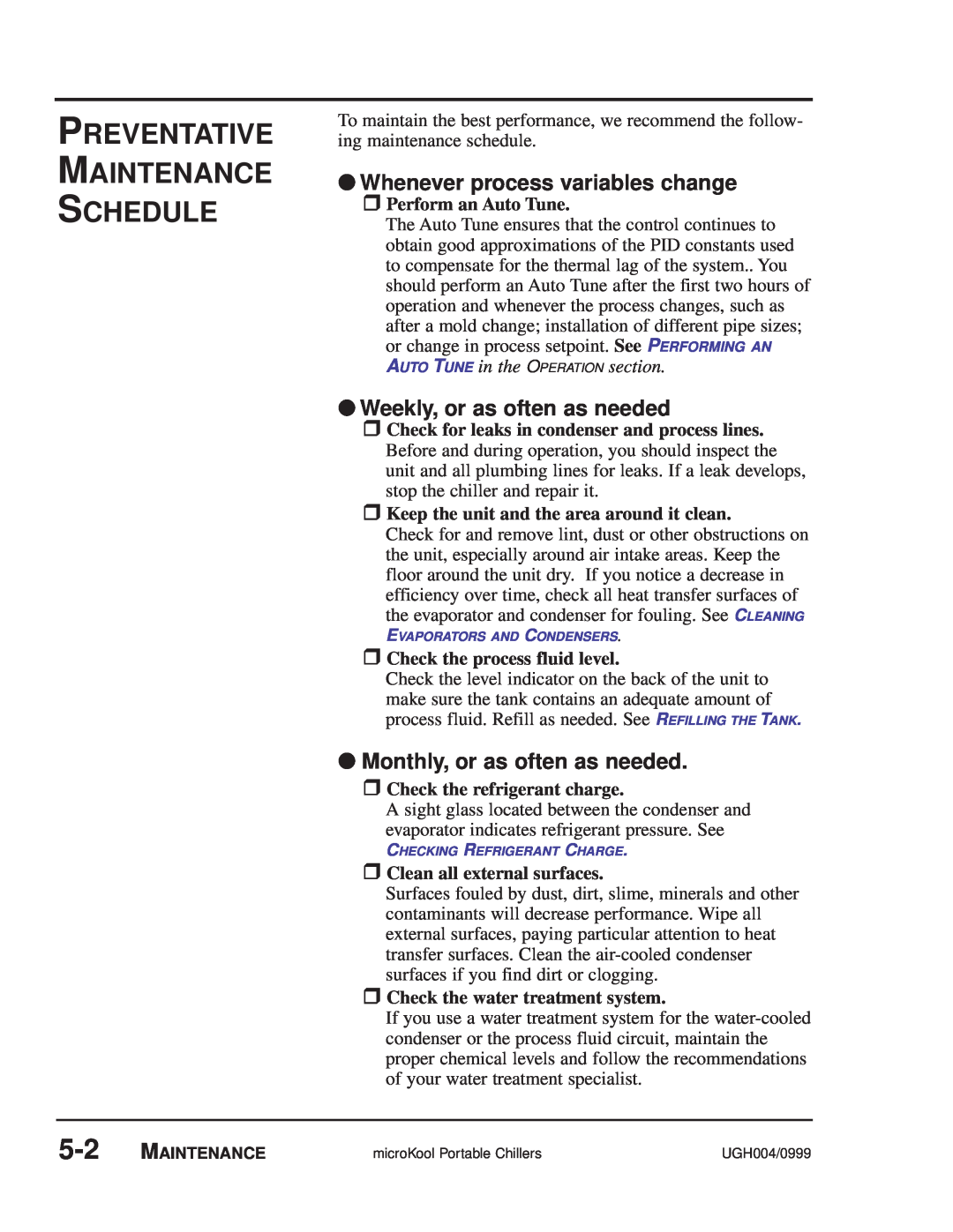 Conair MPA, MPW manual Preventative Maintenance Schedule 