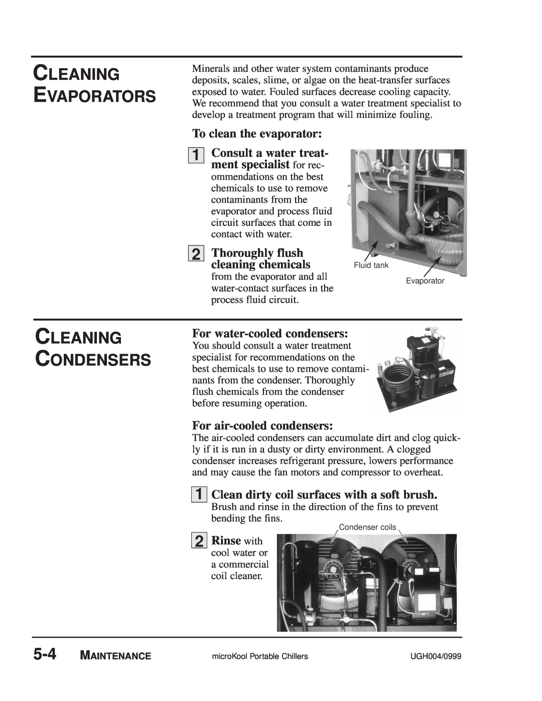 Conair MPA Cleaning Evaporators, Cleaning Condensers, To clean the evaporator, Consult a water treat, Thoroughly flush 