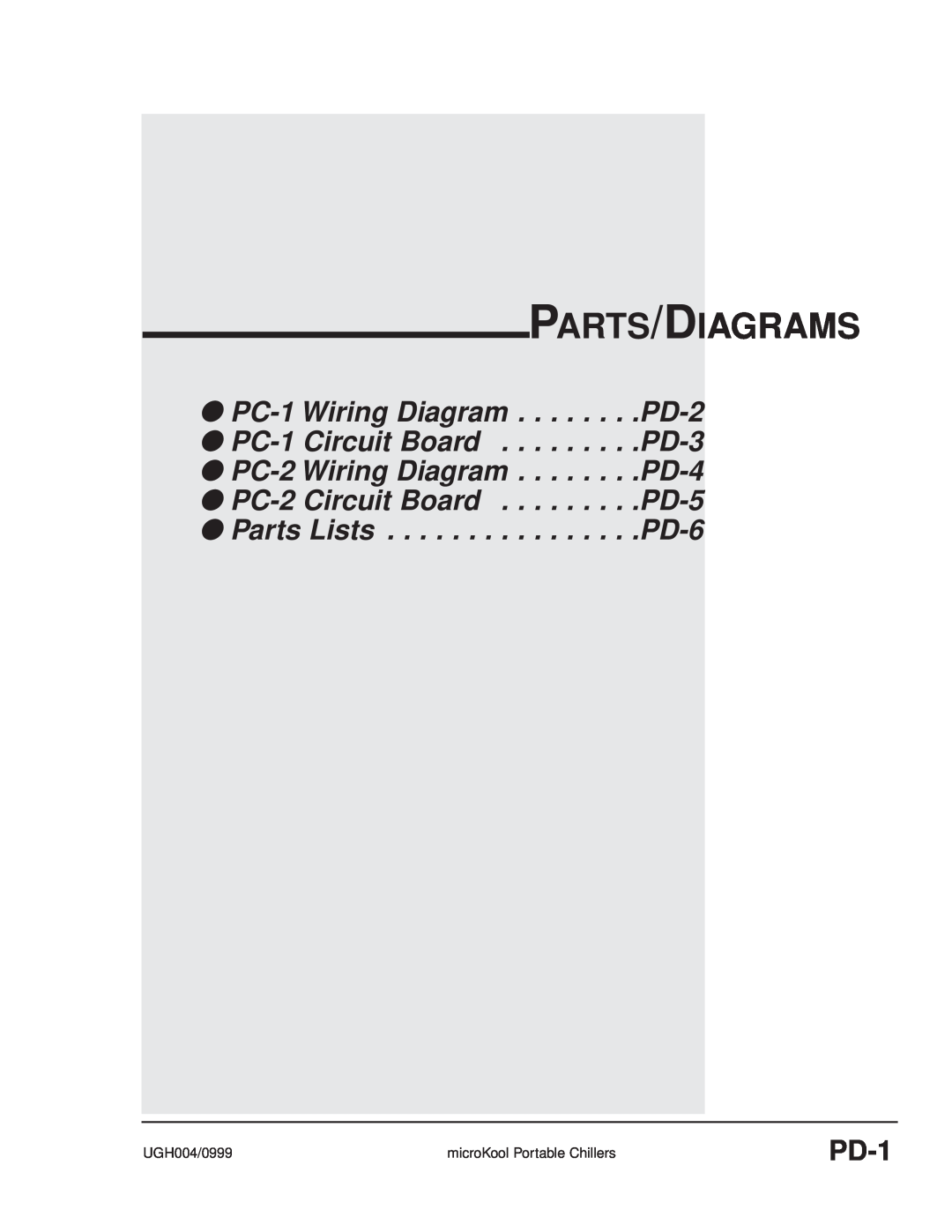 Conair MPW, MPA Parts/Diagrams, PC-1 Wiring Diagram . . . . . . . .PD-2, PC-1 Circuit Board . . . . . . . . .PD-3, PD-1 