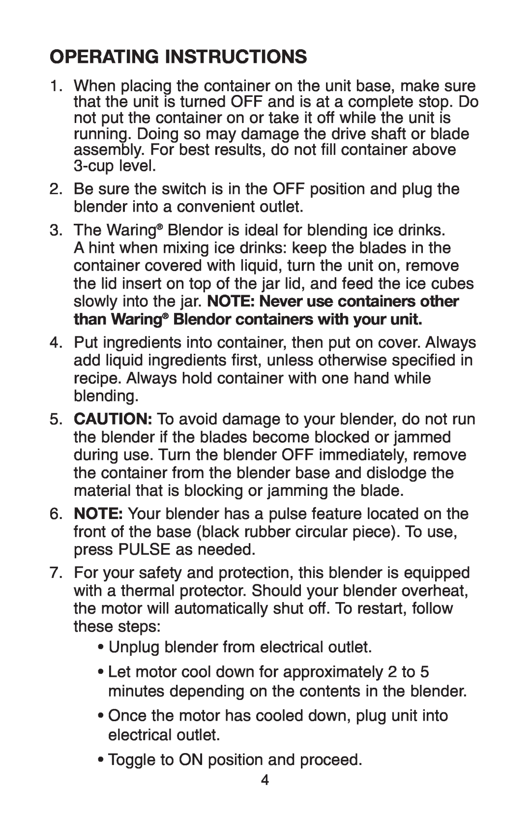 Conair RB70 manual Operating Instructions 