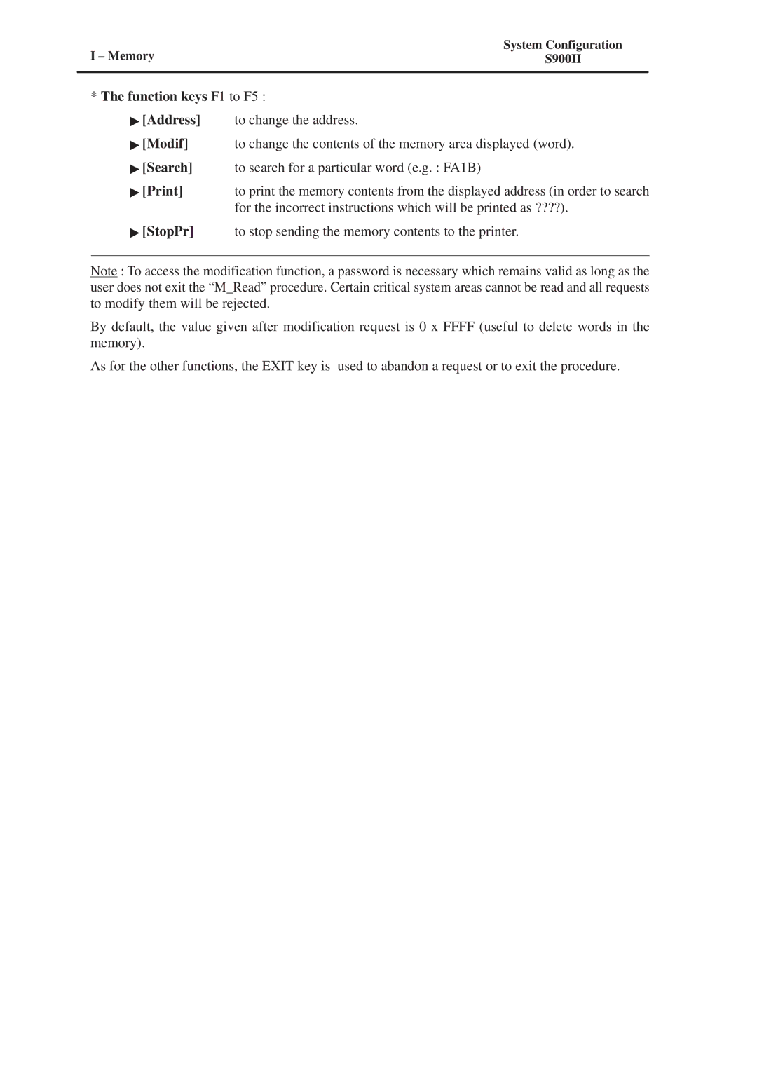 Conair S900II manual Function keys F1 to F5, Modif, Print 