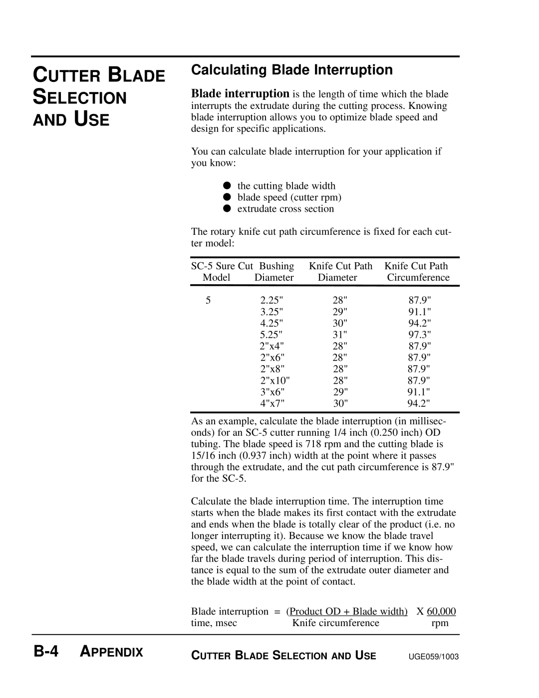 Conair SC-5 manual Calculating Blade Interruption 