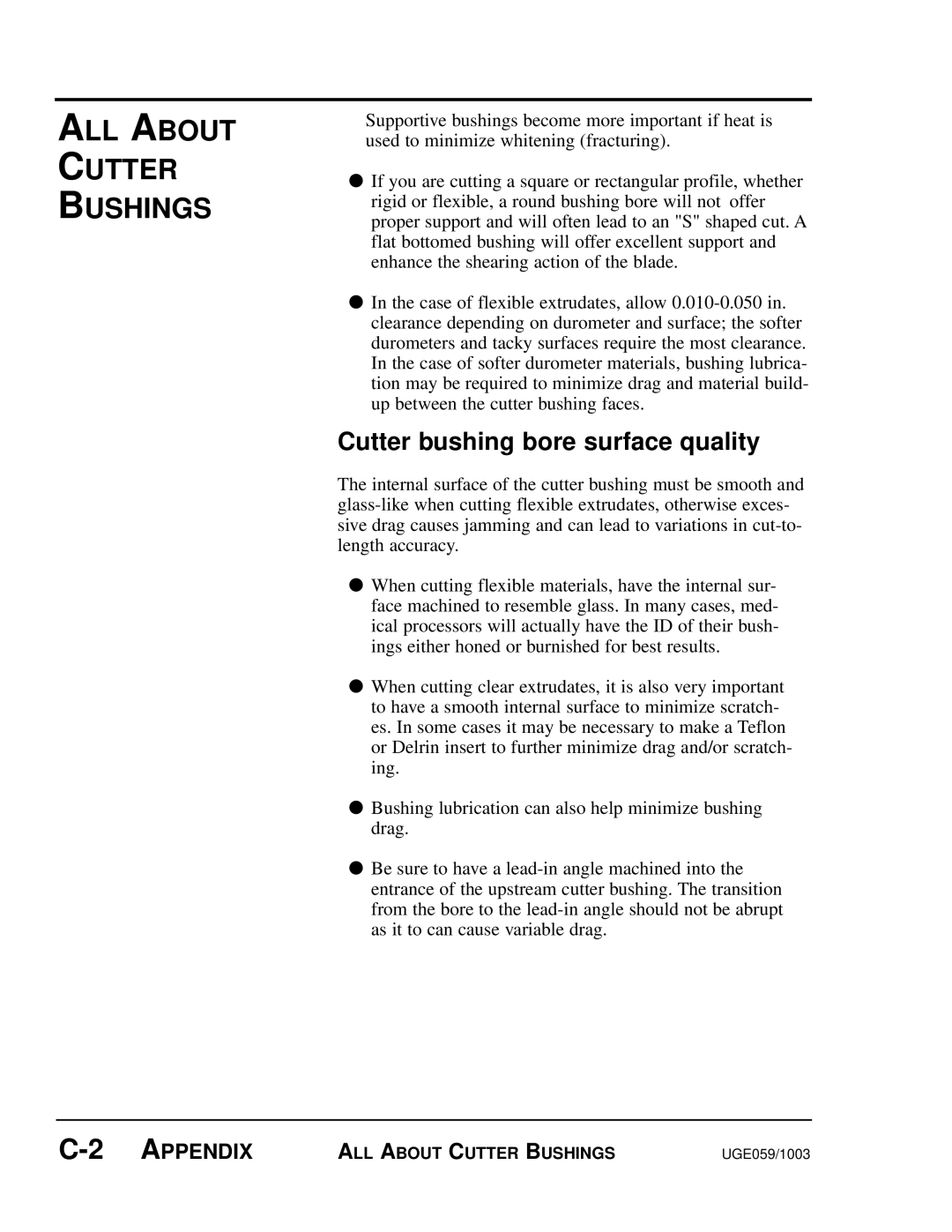 Conair SC-5 manual Cutter bushing bore surface quality 