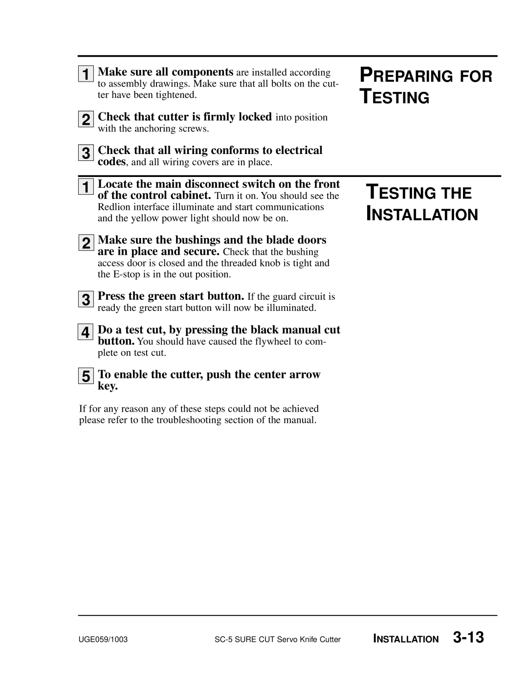 Conair SC-5 manual Preparing for, Testing, Installation 