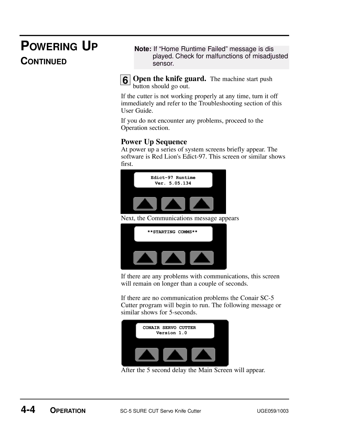 Conair SC-5 manual Power UpEdictVerSequence.-975.05Runtime.134 