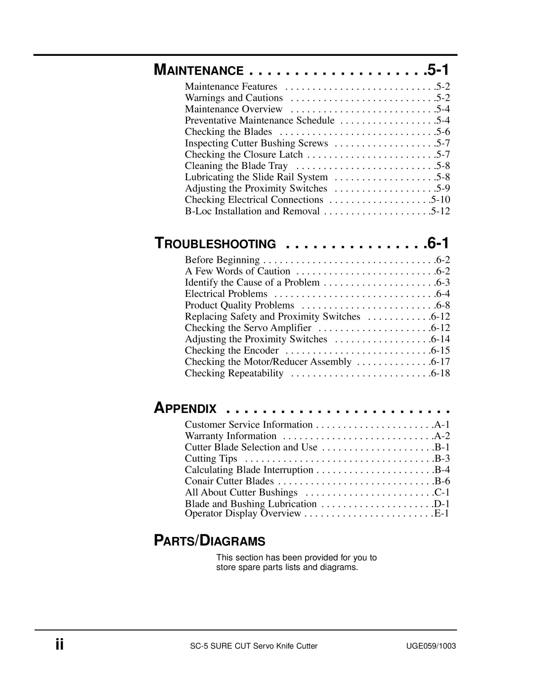 Conair SC-5 manual Maintenance 