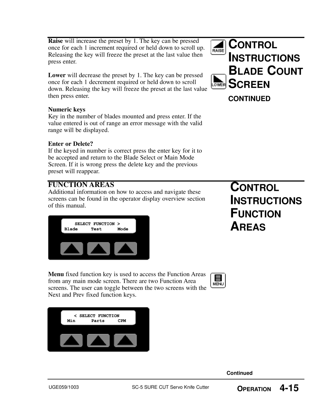 Conair SC-5 manual Function Areas 