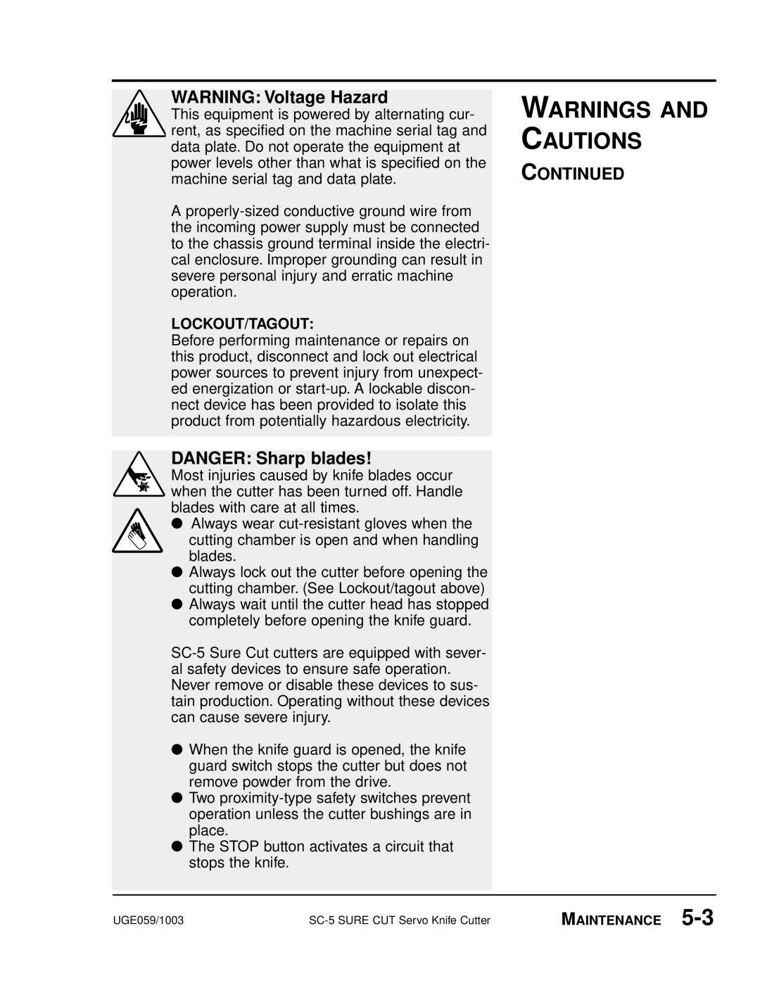 Conair SC-5 manual Lockout/Tagout 