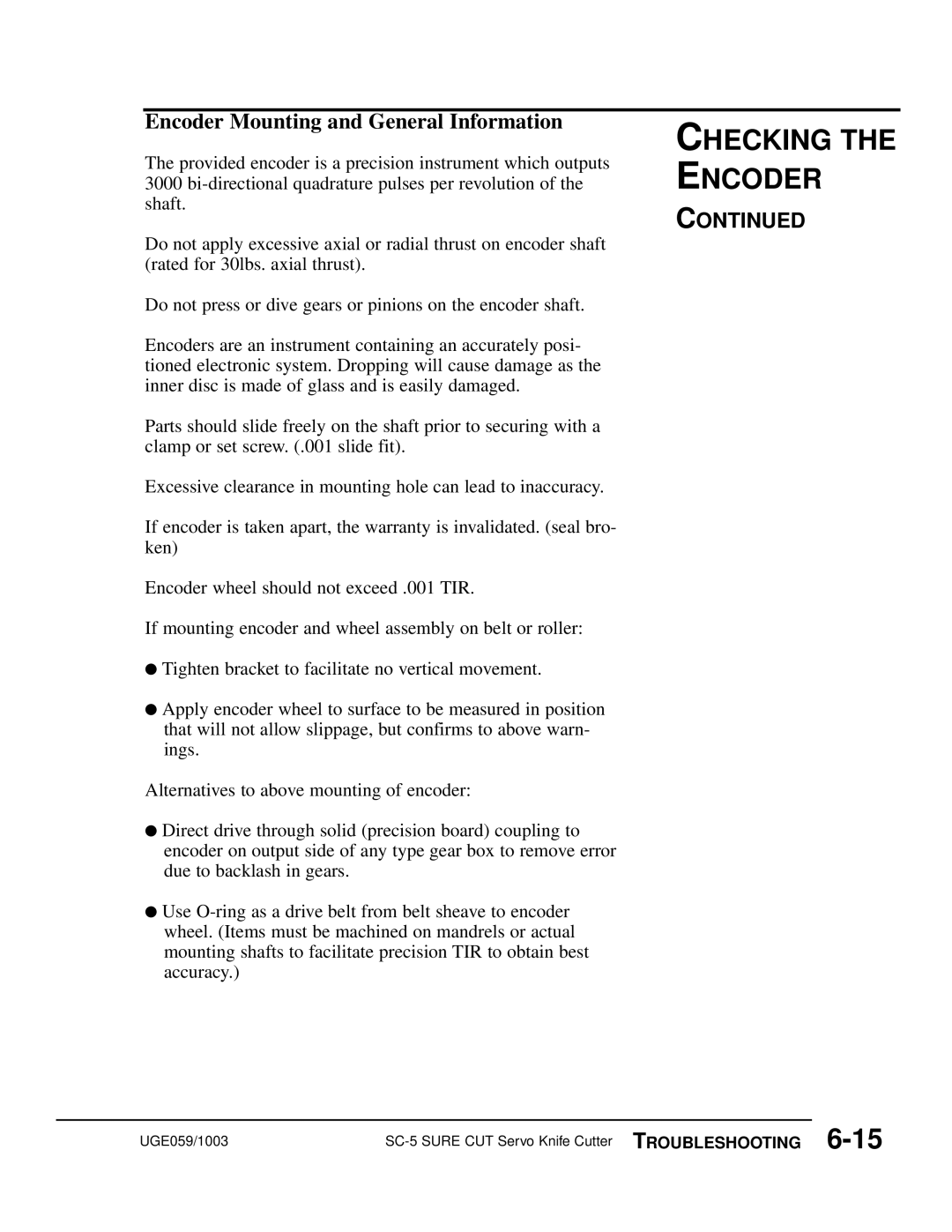 Conair SC-5 manual Encoder Mounting and General Information 