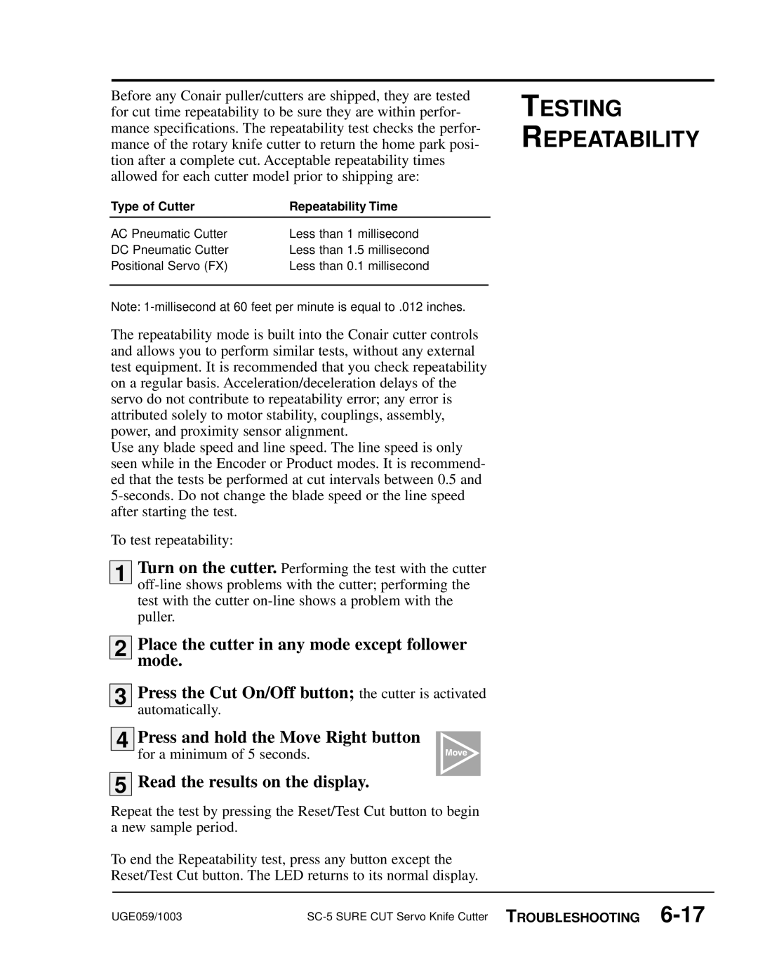 Conair SC-5 manual Testing Repeatability 