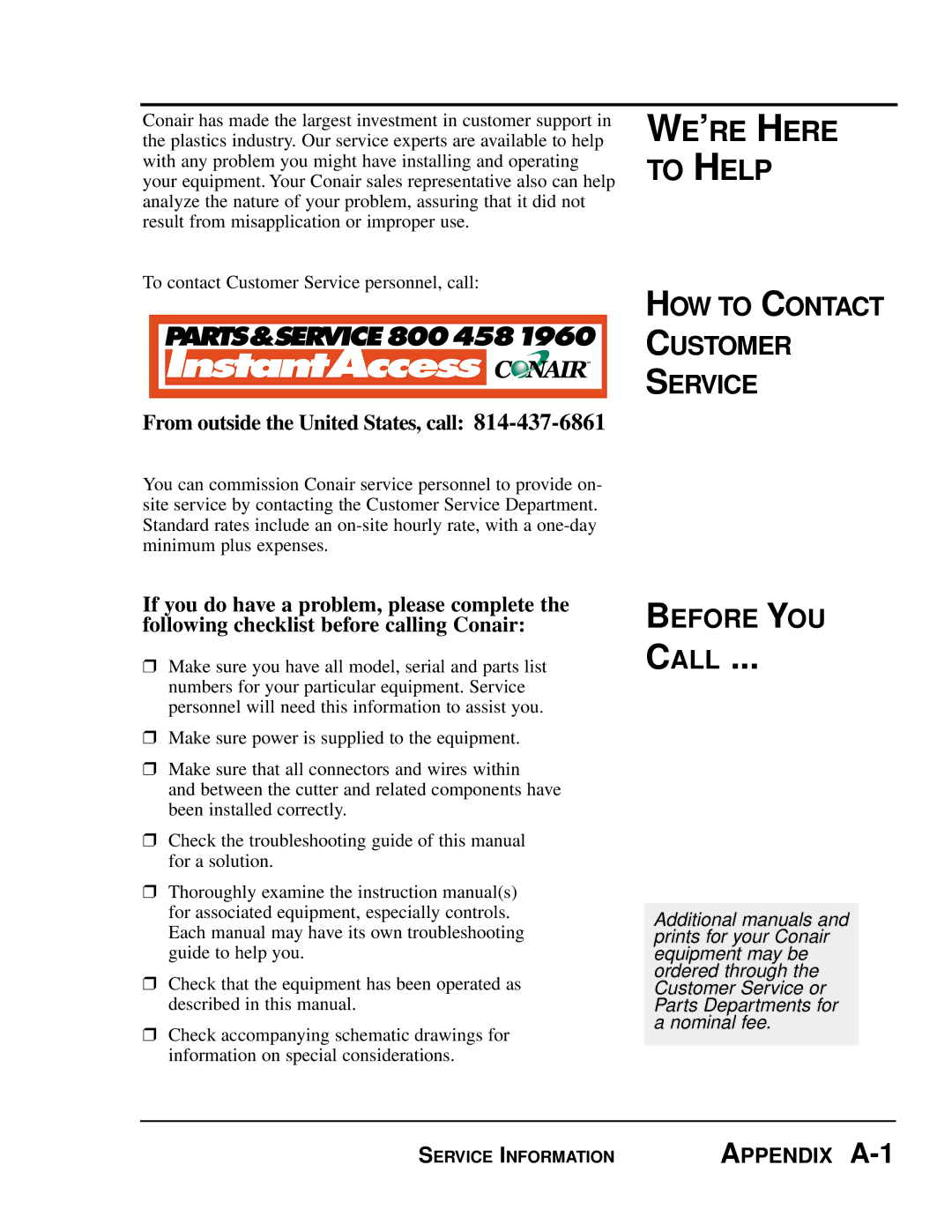 Conair SC-5 manual WE’RE Here to Help, From outside the United States, call 