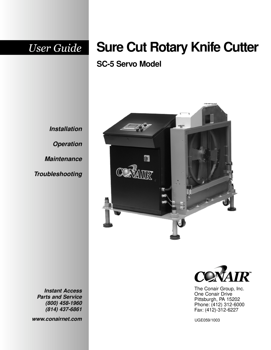 Conair manual SC-5 Servo Model, Sure Cut Rotary Knife Cutter, Installation Operation Maintenance Troubleshooting 