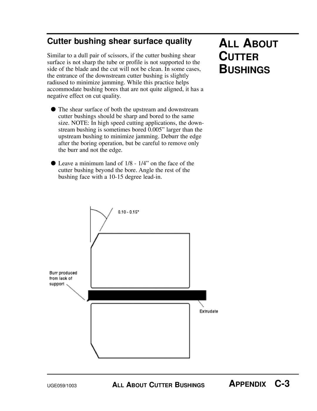 Conair SC-5 manual Cutter bushing shear surface quality, APPENDIX C-3, All About Cutter Bushings 