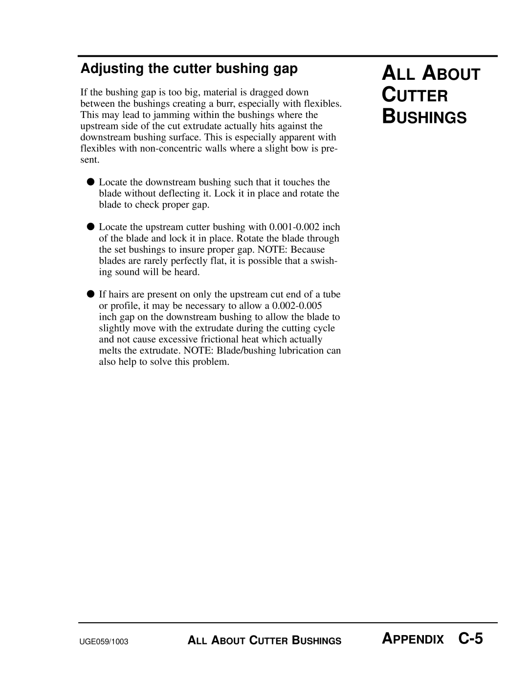 Conair SC-5 manual Adjusting the cutter bushing gap, APPENDIX C-5, All About Cutter Bushings 