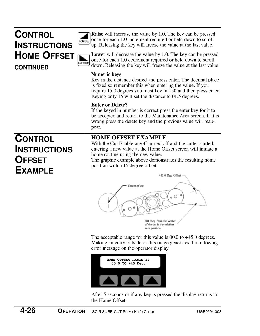 Conair SC-5 Control Instructions Offset Example, 4-26, Home Offset Example, Control Instructions Home Offset, Continued 