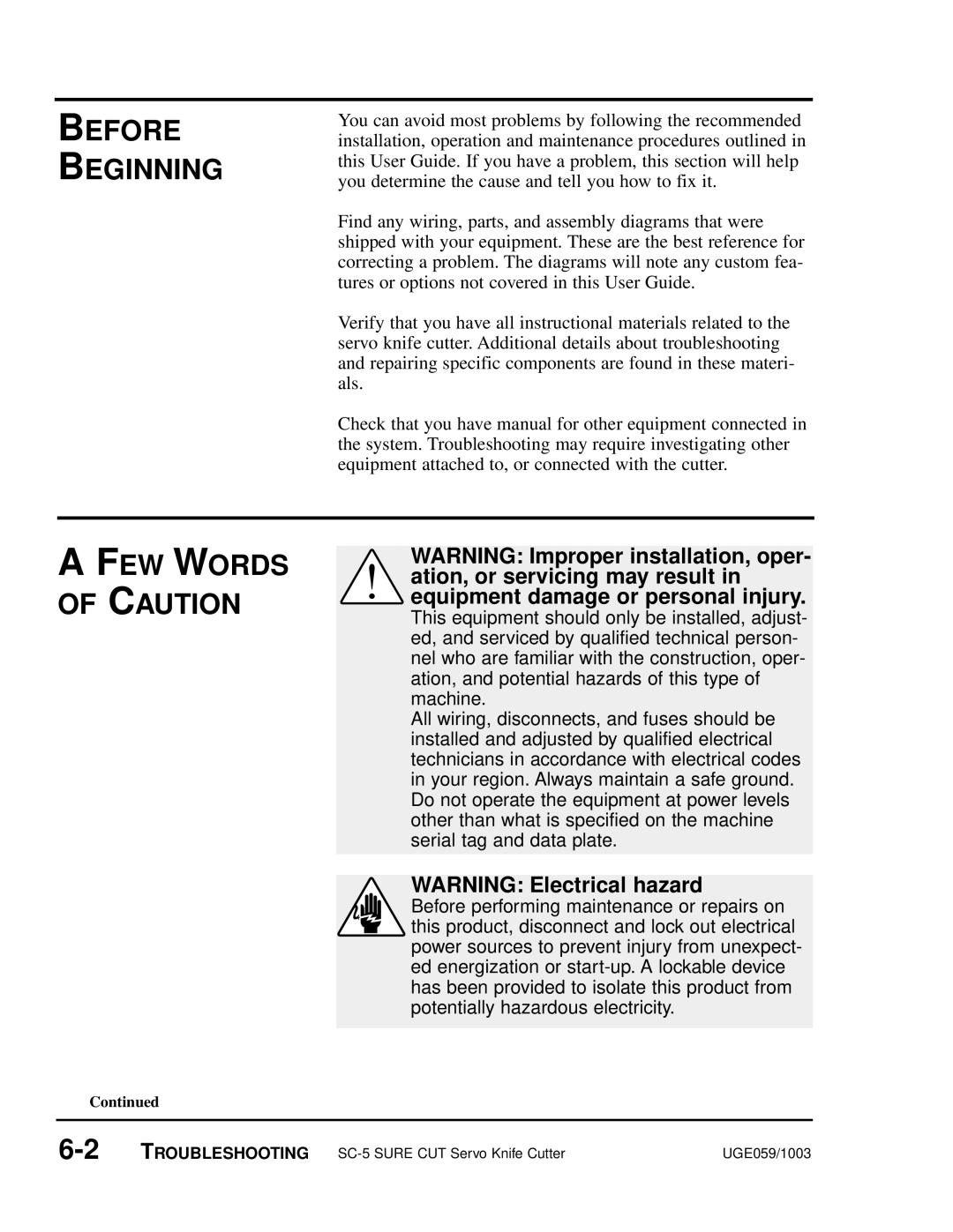 Conair SC-5 manual Before Beginning, A Few Words Of Caution, WARNING Electrical hazard 