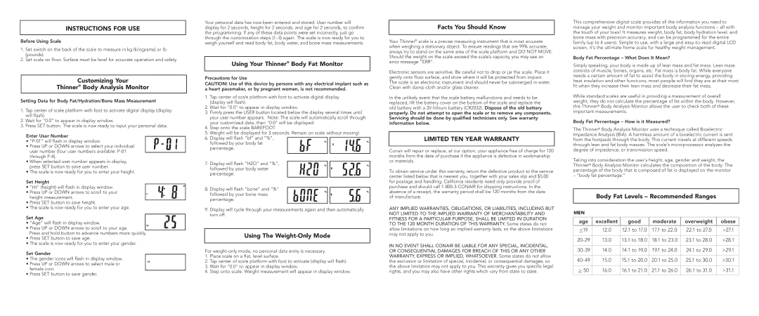 Conair TH313 brochure Instructions for USE, Limited TEN Year Warranty 