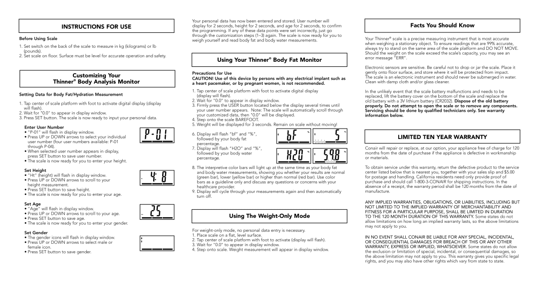 Conair TH402 brochure Instructions for USE, Limited TEN Year Warranty 