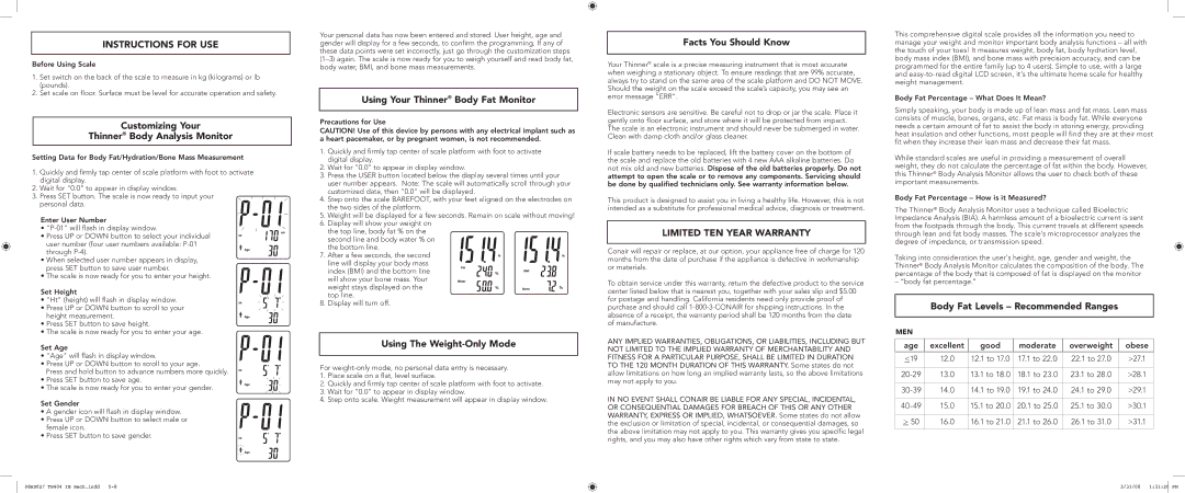 Conair TH404 brochure Instructions for USE, Limited TEN Year Warranty 