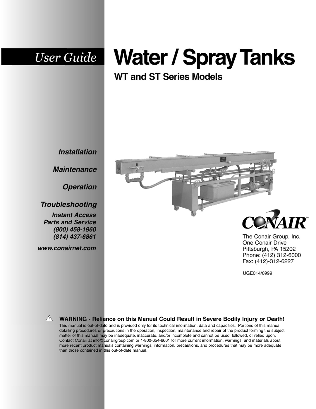 Conair Water/Spray Tanks, UGE014/0999 manual 