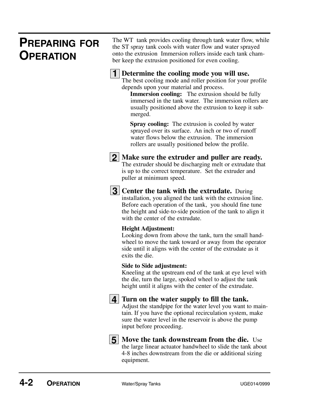 Conair UGE014/0999, Water/Spray Tanks manual Preparing for, Operation, Determine the cooling mode you will use 