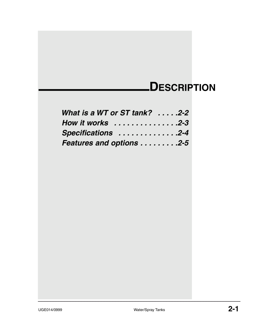 Conair Water/Spray Tanks, UGE014/0999 manual Description 