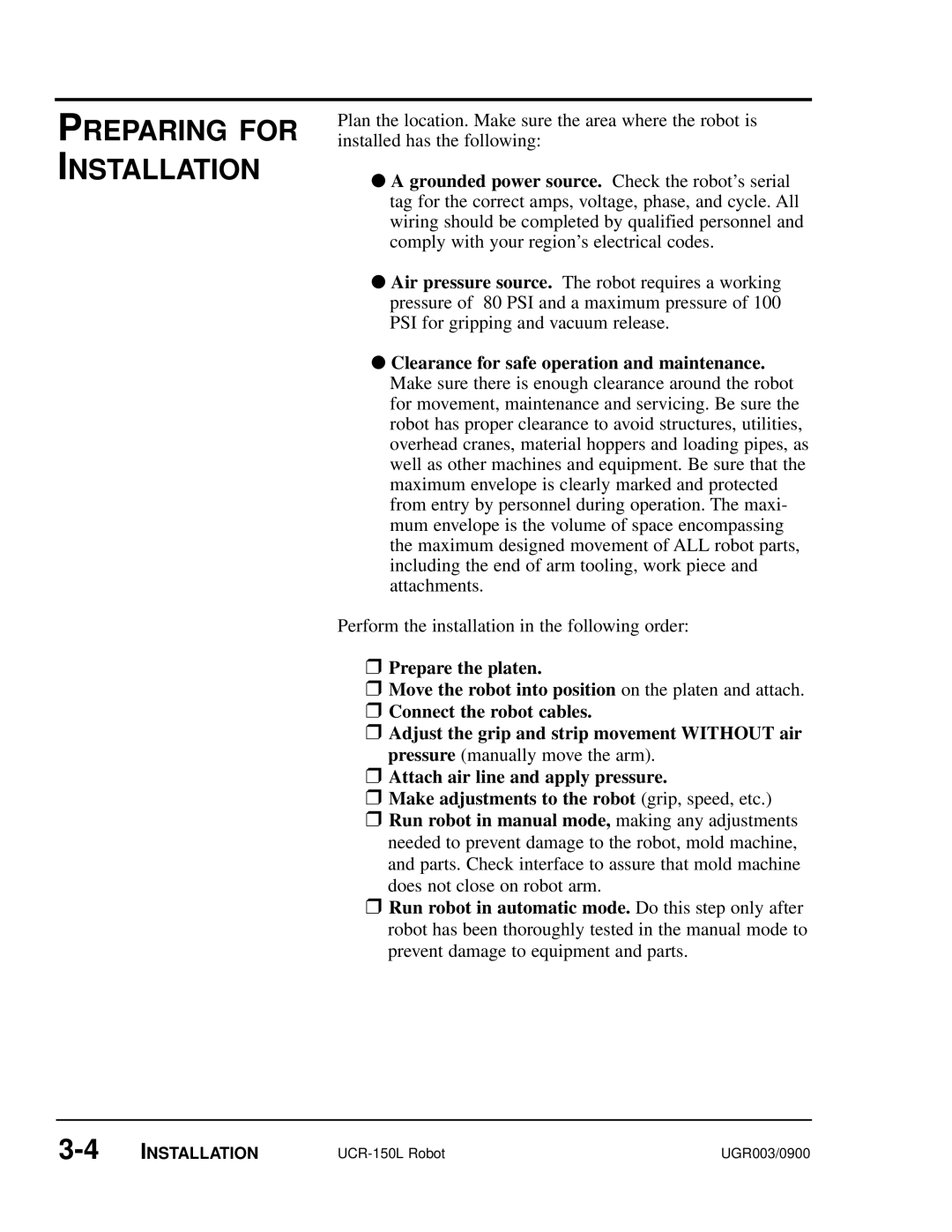 Conair UGR003/0800 manual Preparing for Installation 