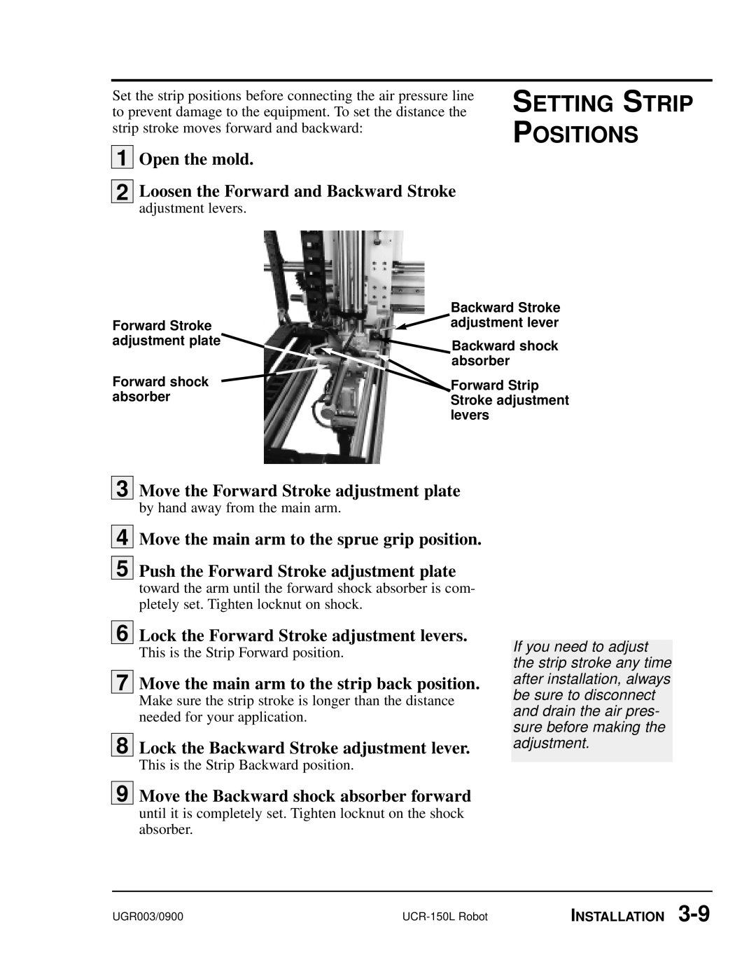 Conair UGR003/0800 manual Setting Strip Positions 