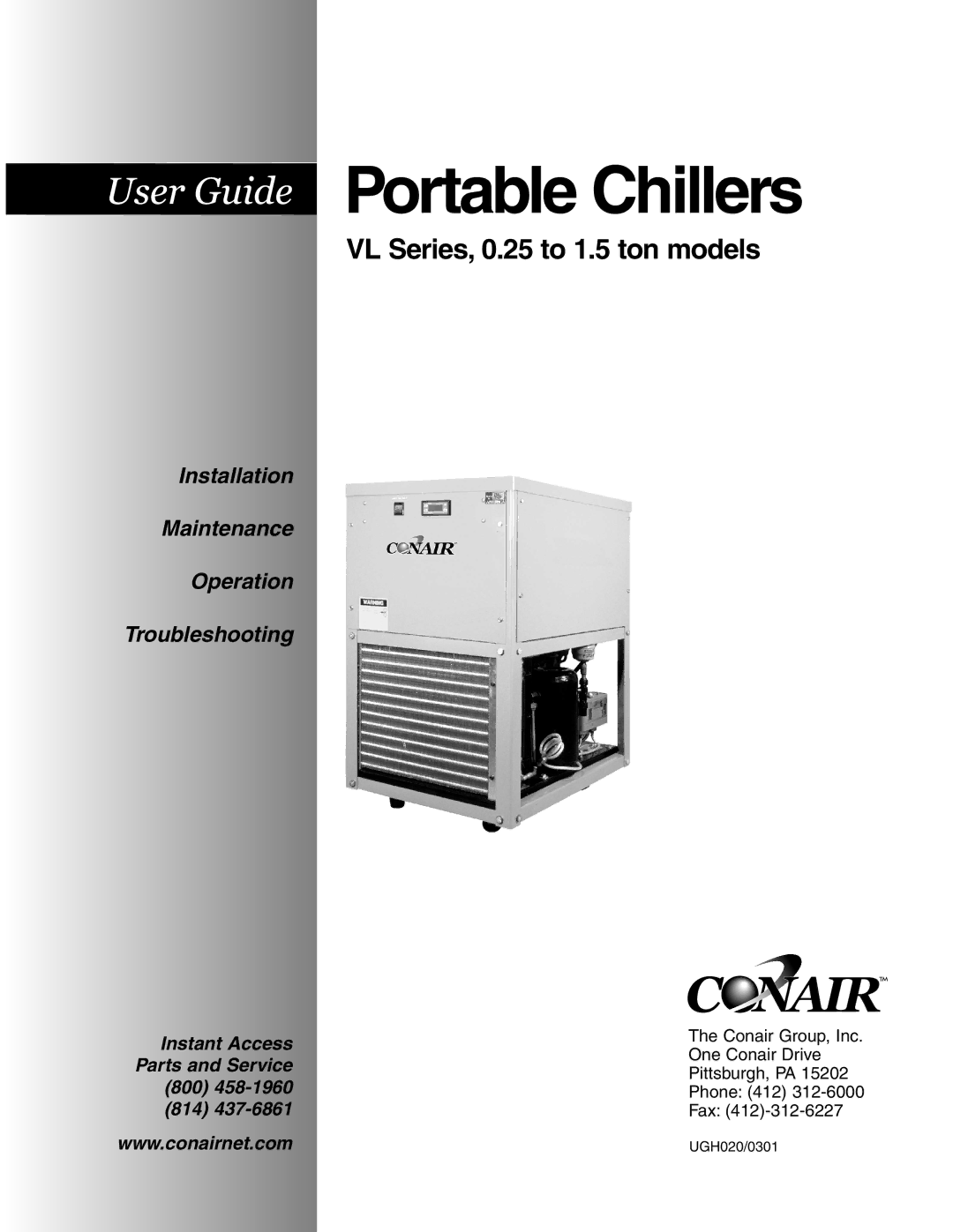 Conair 0.25 to 1.5 ton, VL Series manual Portable Chillers 