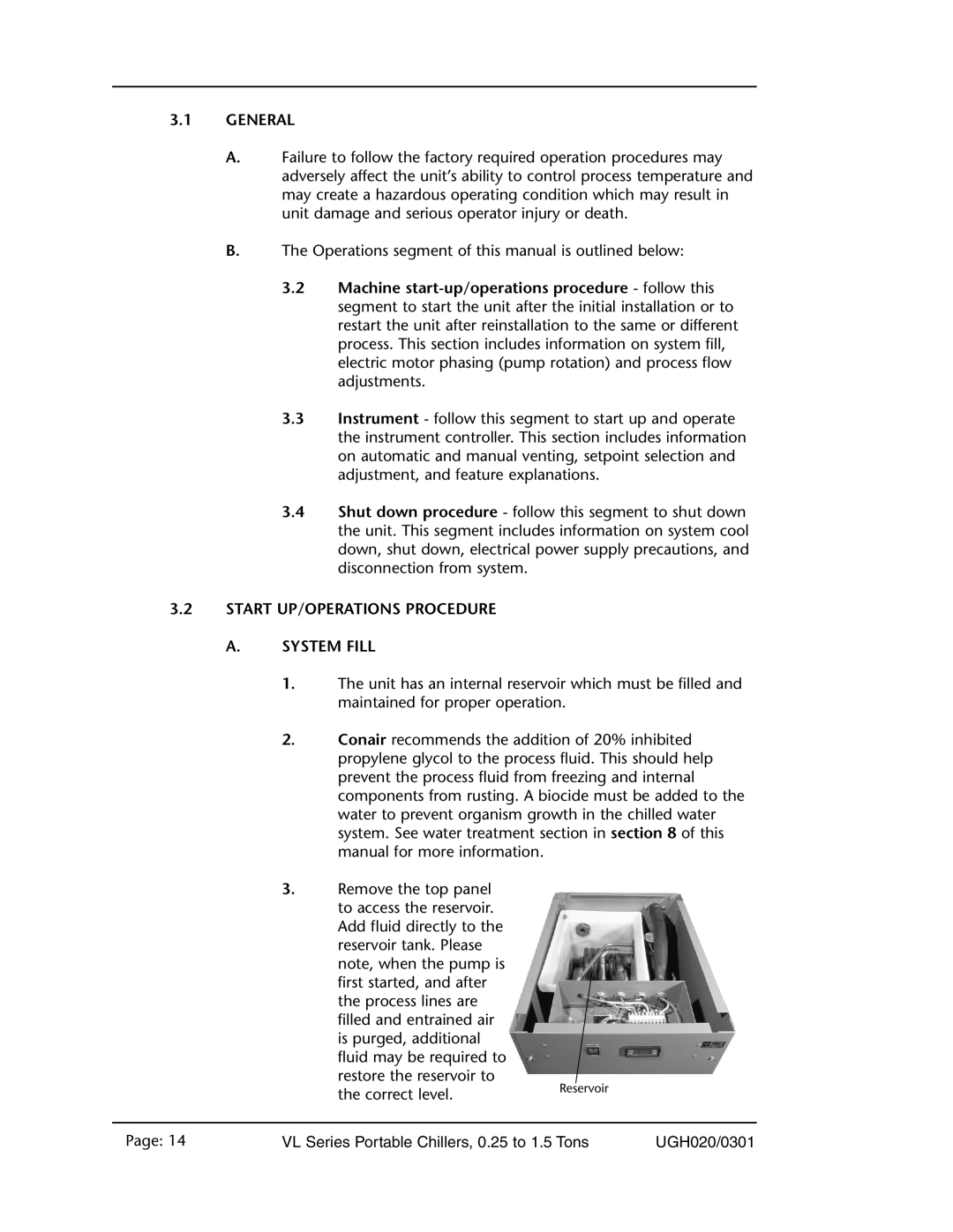 Conair VL Series, 0.25 to 1.5 ton manual Start UP/OPERATIONS Procedure System Fill 