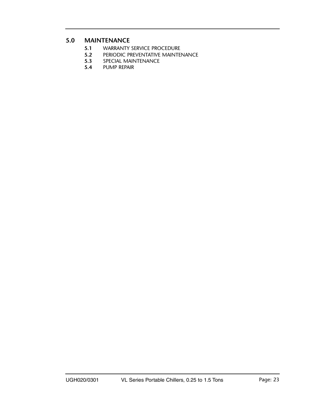 Conair 0.25 to 1.5 ton, VL Series manual Maintenance 