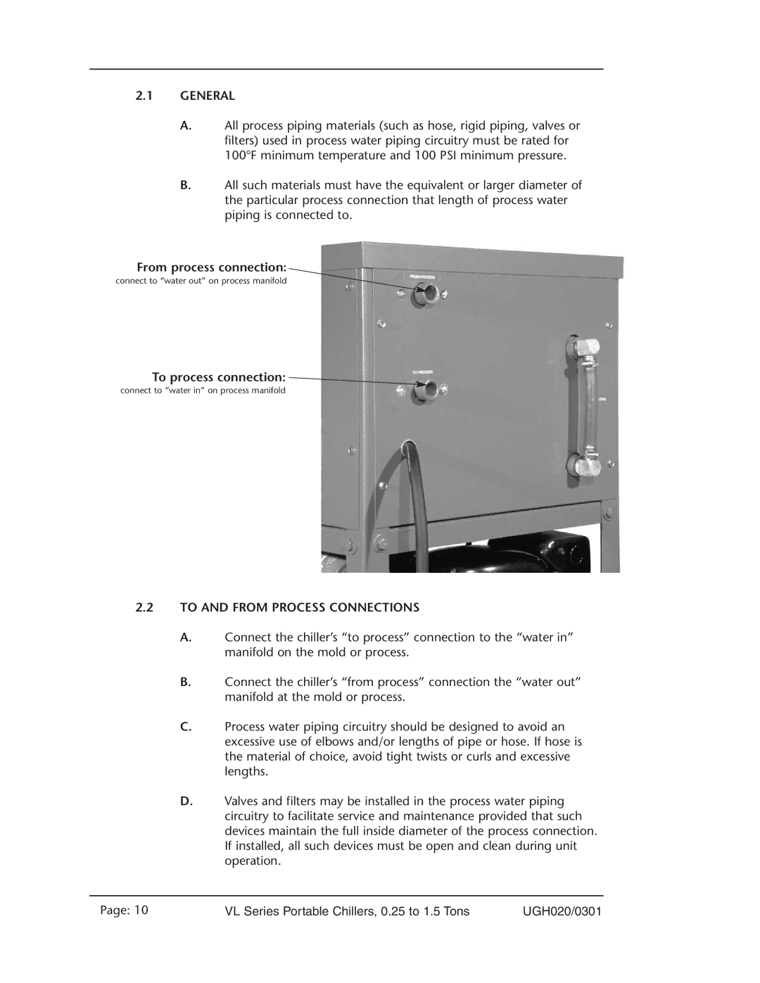 Conair VL Series manual General, To and from Process Connections 