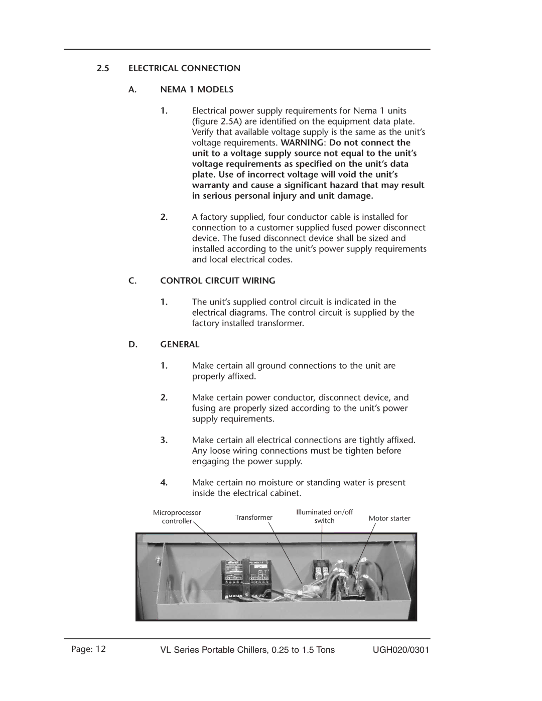 Conair VL Series manual Electrical Connection Nema 1 Models, Control Circuit Wiring 