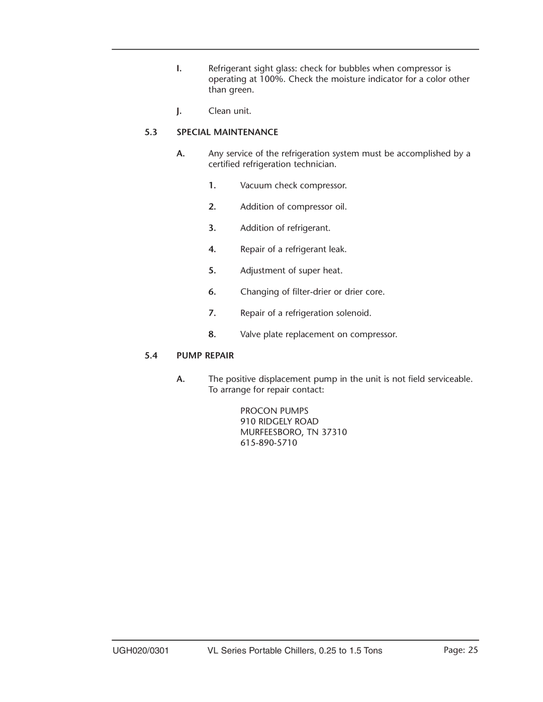 Conair VL Series manual Special Maintenance, Pump Repair 