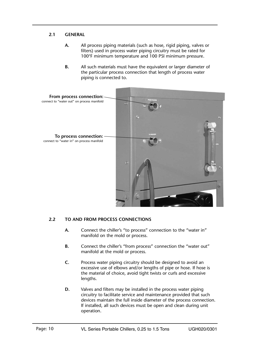 Conair VL Series manual 2.1GENERAL, From process connection, To process connection, 2.2TO AND FROM PROCESS CONNECTIONS 