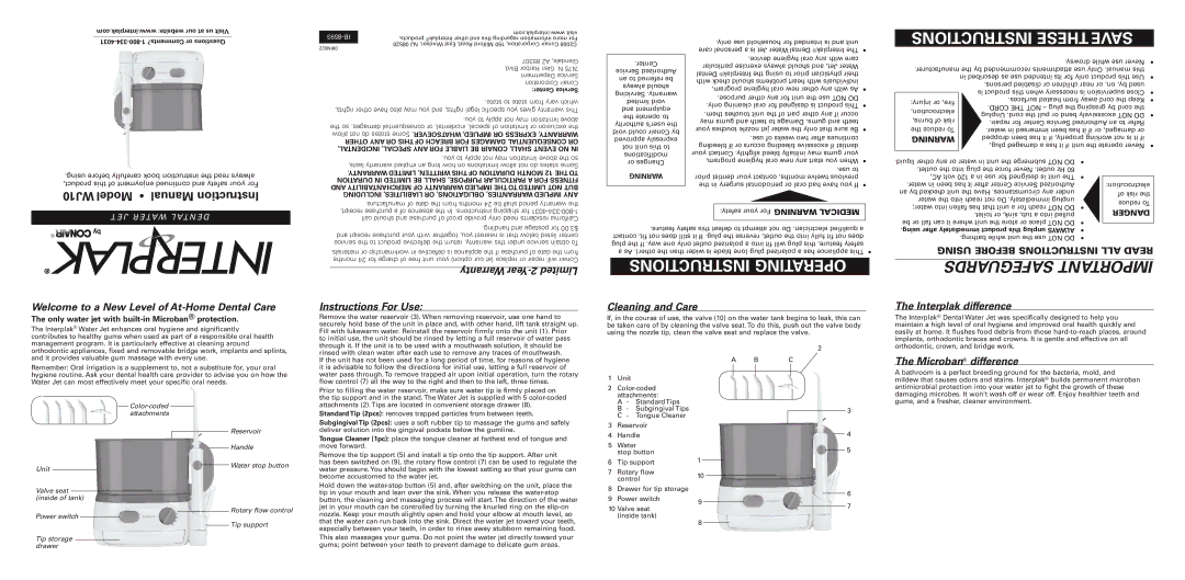 Conair WJ10 instruction manual Instructions These Save, Instructions Operating 