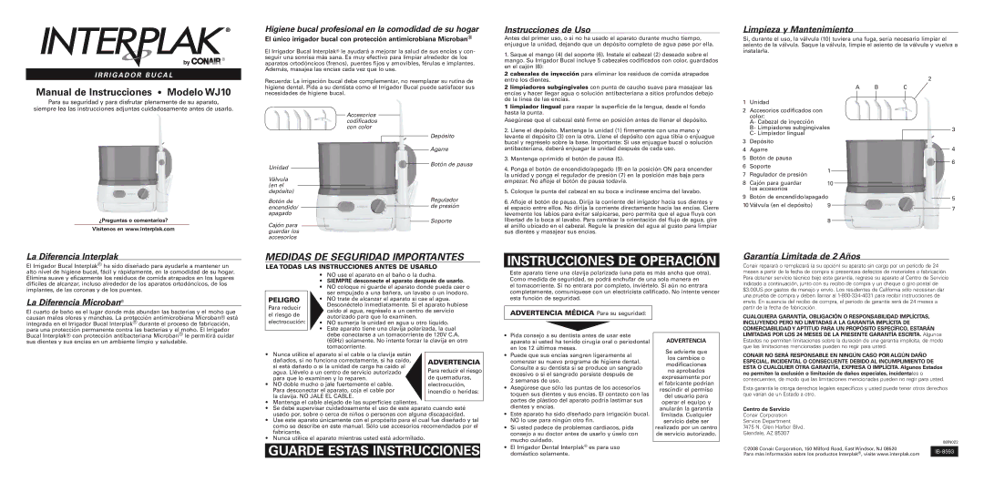 Conair WJ10 instruction manual Instrucciones DE Operación, Guarde Estas Instrucciones 