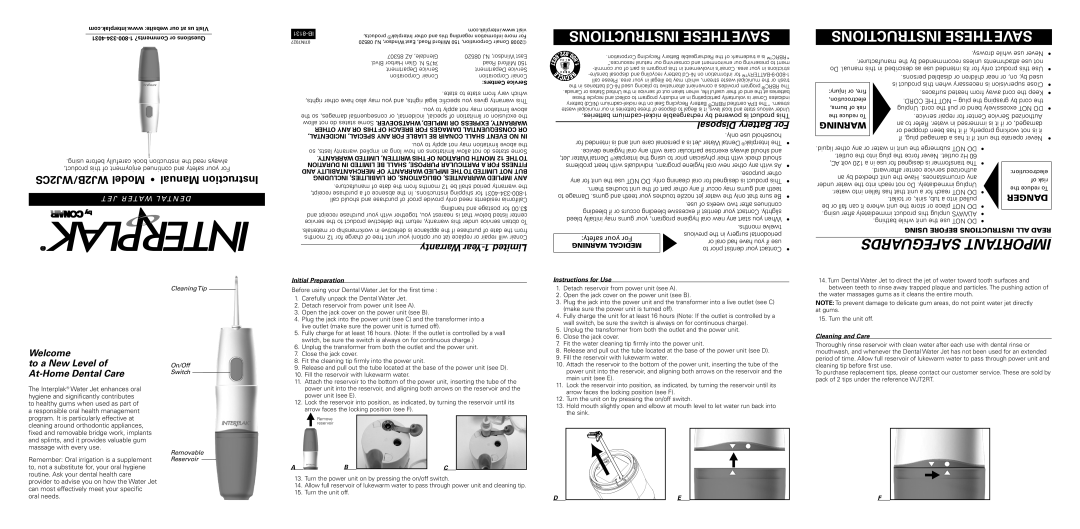 Conair WJ2B, WJ2CS instruction manual Disposal Battery For, Warranty Year-1 Limited 