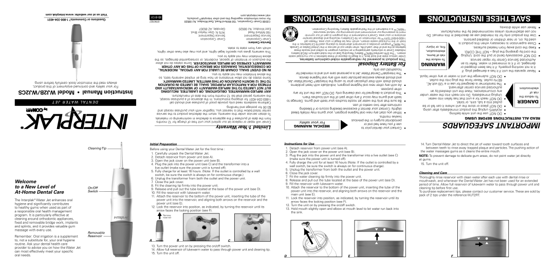 Conair WJ2B instruction manual Disposal Battery For, Warranty Year-1 Limited, safety your For, Ruct, Tonsi Thesavine 