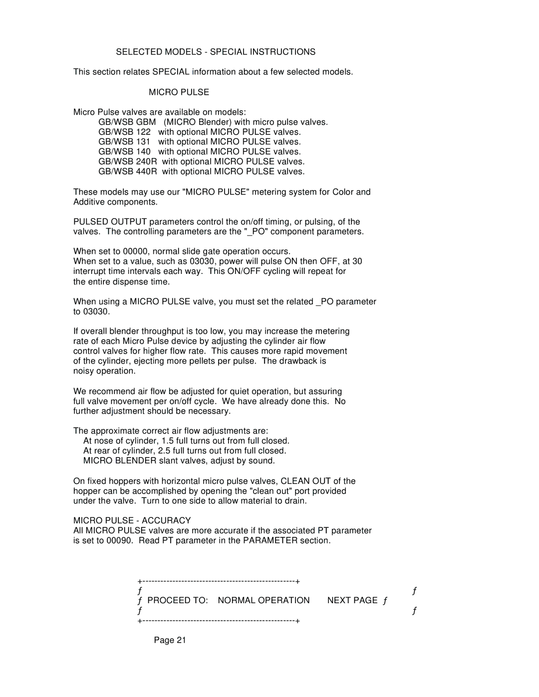 Conair manual Selected Models Special Instructions, Gb/Wsb Gbm, GB/WSB 240R, GB/WSB 440R, Micro Pulse Accuracy 