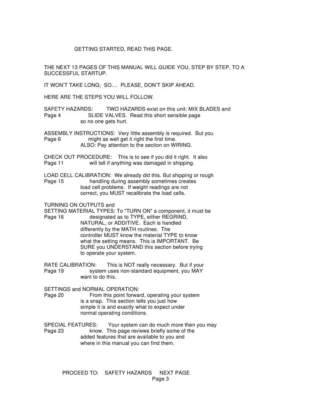 Conair WSB, GB manual Slide Valves, Check OUT Procedure, Type, Additive, Sure, Rate Calibration, Special Features 