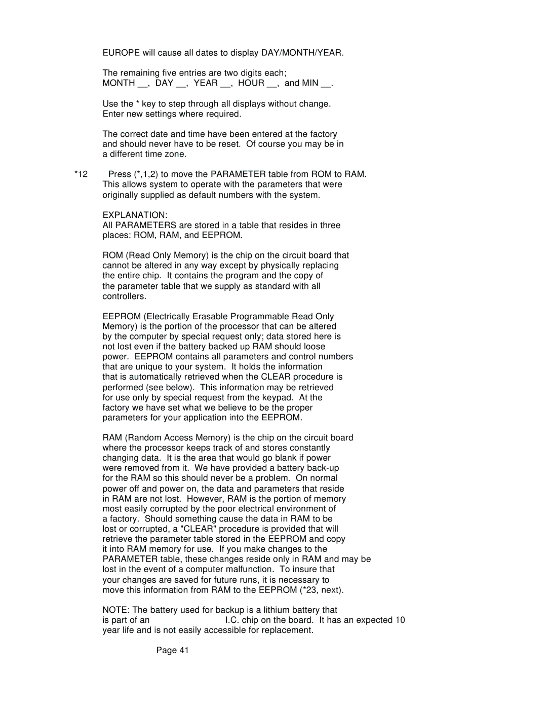 Conair WSB, GB manual Explanation, Eeprom 