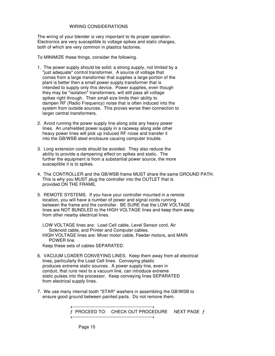 Conair GB, WSB manual Wiring Considerations, Proceed to Check OUT Procedure Next 