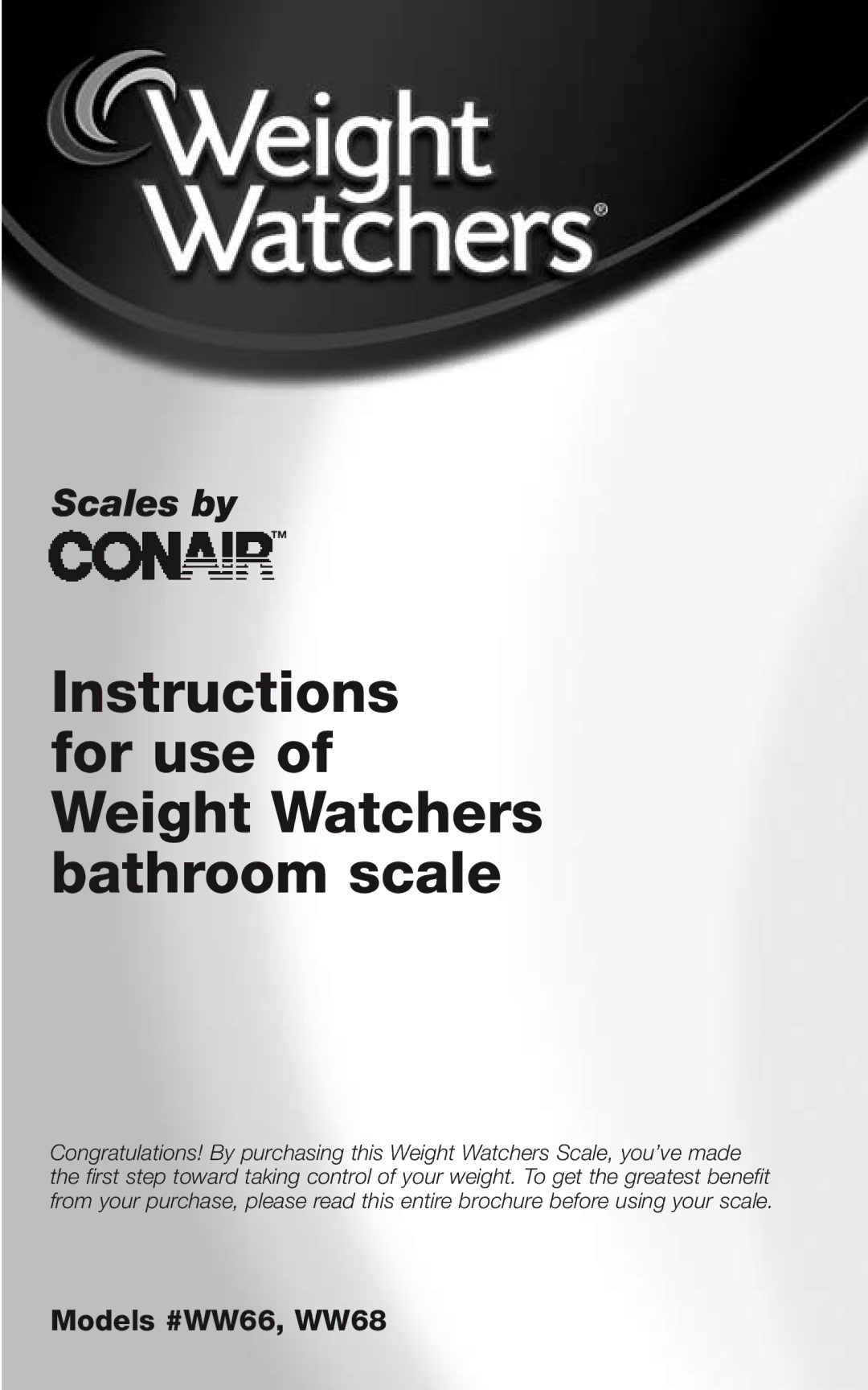 Conair brochure Instructions for use of Weight Watchers bathroom scale, Models #WW66, WW68 