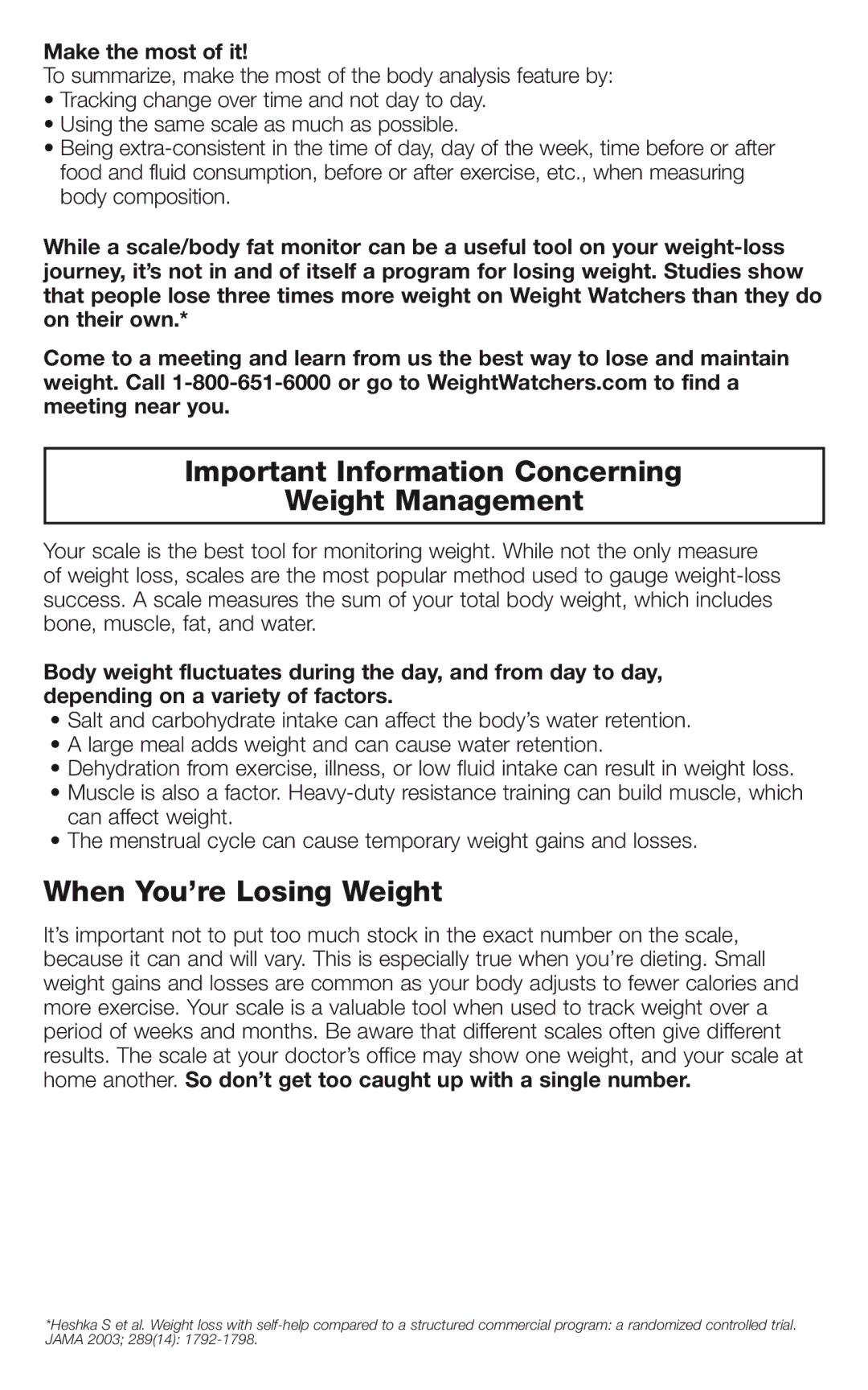 Conair WW66 brochure Important Information Concerning Weight Management, When You’re Losing Weight 