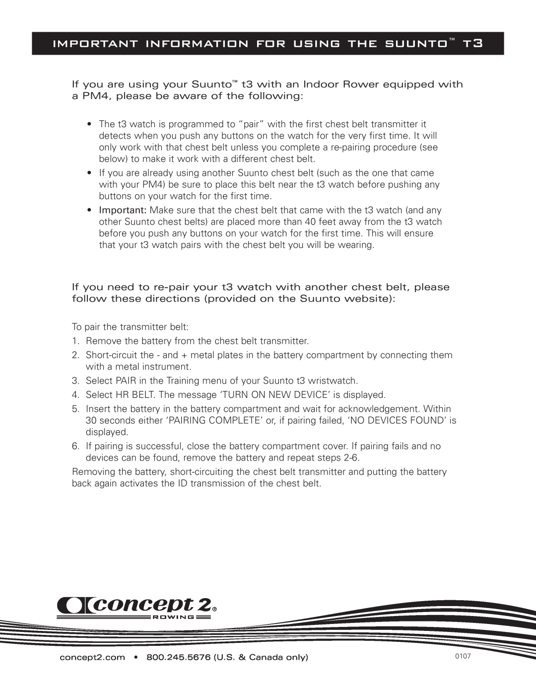 Concept manual important information for using the suunto t3 